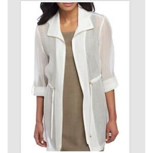 Kasper Jacket White Sheer Crinkled Cover Up Full Zip Retail $109 NWT Womens 2XL
